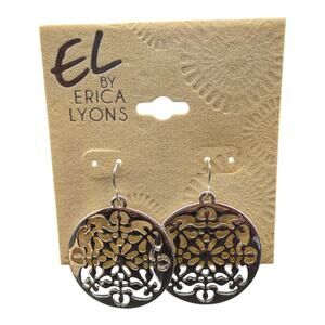 EL by Erica Lyons Silver Tone Filigree Drop Earrings Round Boho Dangle NWT